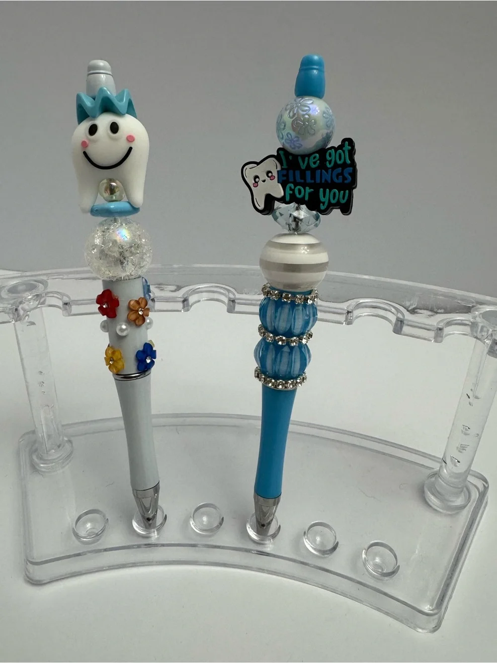 Blue and White Tooth Fairy Bead Pens - dental pens